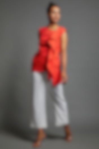 Coral Cotton Blend Frilled Top by ECHKE at Pernia's Pop Up Shop