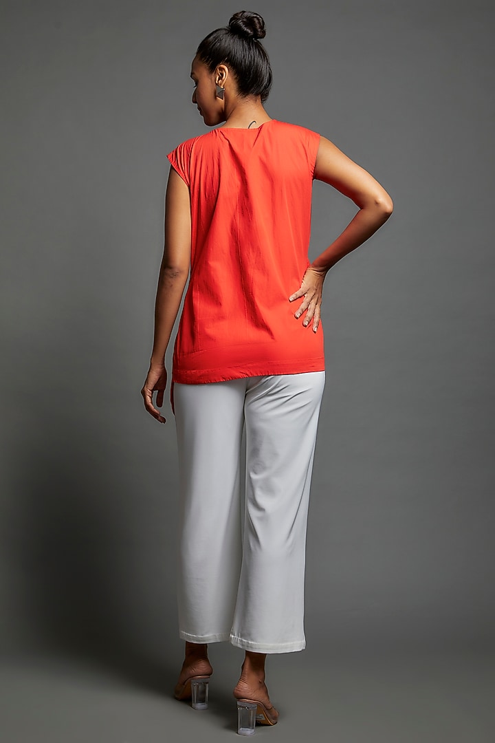 Coral Cotton Blend Frilled Top by ECHKE at Pernia's Pop Up Shop