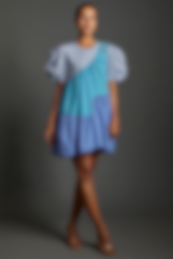 Turquoise & Slate Blue Cotton Blend Mini Dress by ECHKE