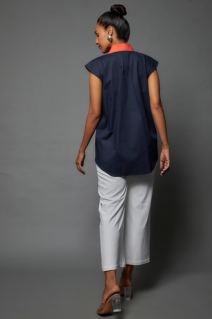 Coral & Navy Blue Cotton Blend Top by ECHKE at Pernia's Pop Up Shop