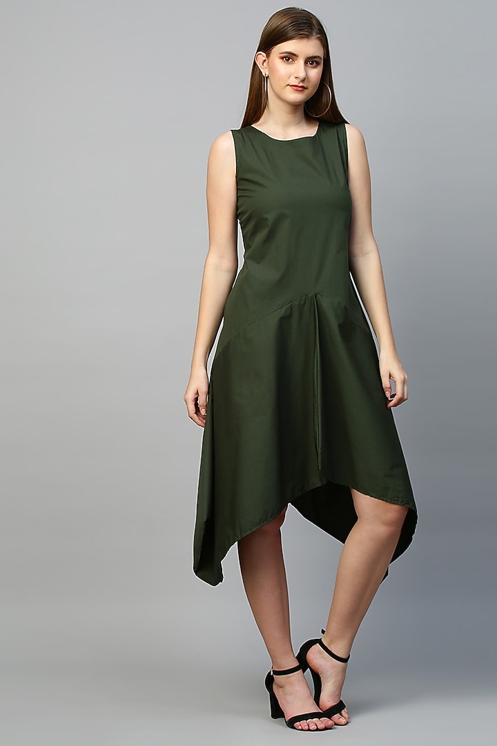 Military Green Asymmetrical Blended Summer Dress by ECHKE at Pernia's Pop Up Shop