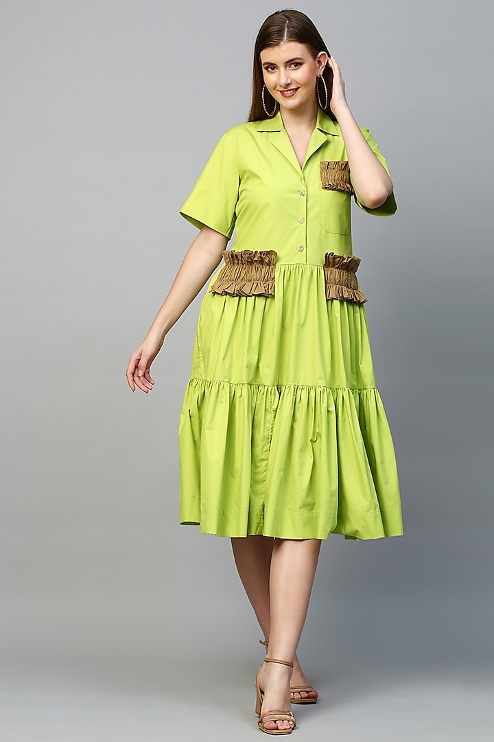 Lime Green & Dark Khaki Blended Dress by ECHKE at Pernia's Pop Up Shop