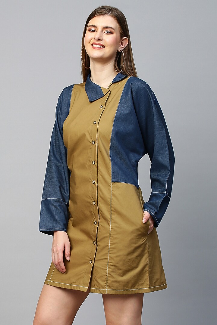 Khaki Denim Summer Dress by ECHKE at Pernia's Pop Up Shop