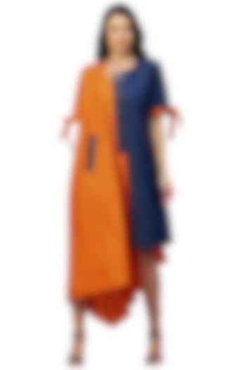 Orange & Denim Blue Poplin Dress by ECHKE