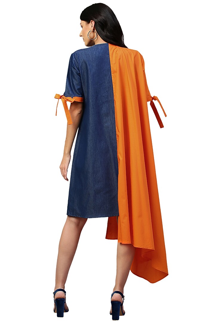 Orange & Denim Blue Poplin Summer Dress by ECHKE at Pernia's Pop Up Shop
