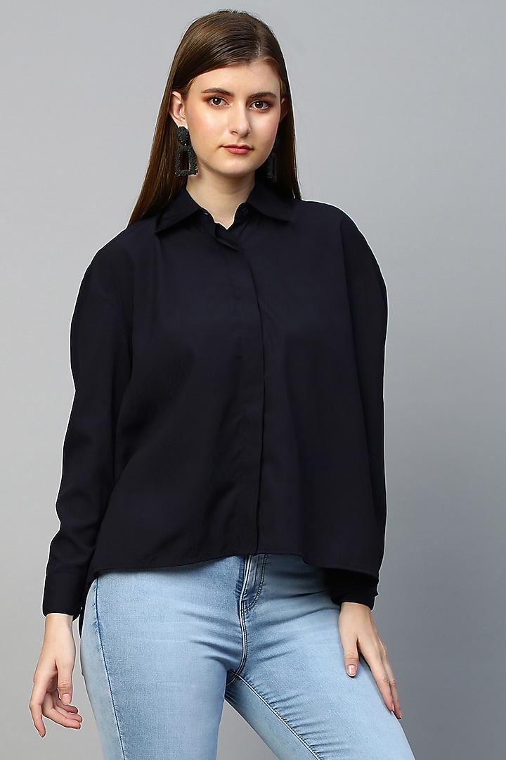 Black Blended Shirt by ECHKE at Pernia's Pop Up Shop
