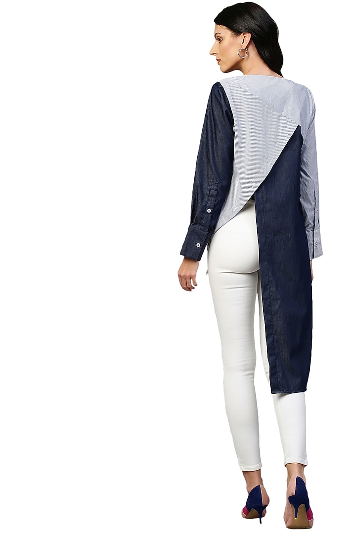 Dark Blue Denim Poplin Shirt by ECHKE at Pernia's Pop Up Shop