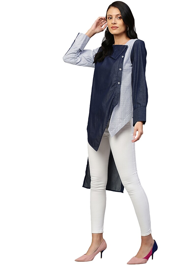 Dark Blue Denim Poplin Shirt by ECHKE at Pernia's Pop Up Shop