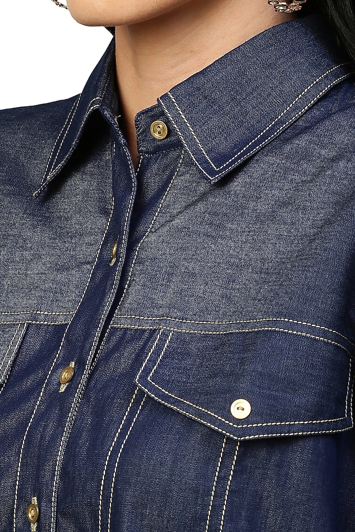 Blue Embellished Shirt by ECHKE at Pernia's Pop Up Shop