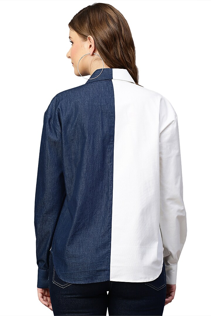 White & Blue Poplin Shirt by ECHKE at Pernia's Pop Up Shop