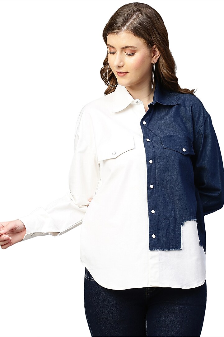 White & Blue Poplin Shirt by ECHKE at Pernia's Pop Up Shop