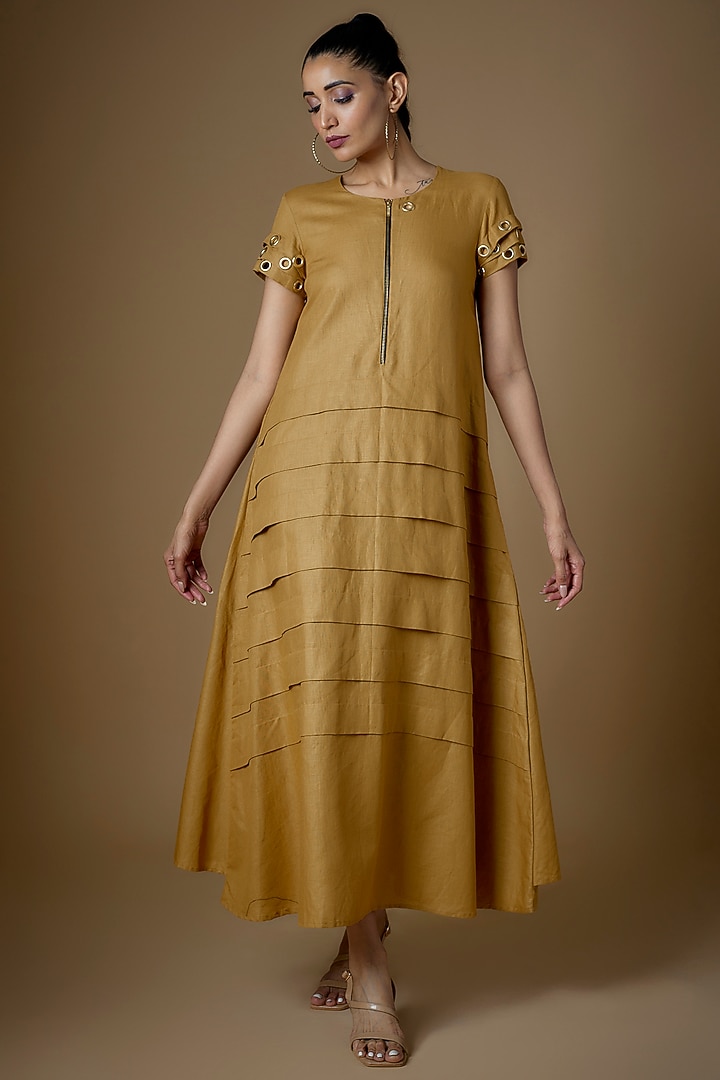 Ochre Linen Maxi Summer Dress by ECHKE at Pernia's Pop Up Shop