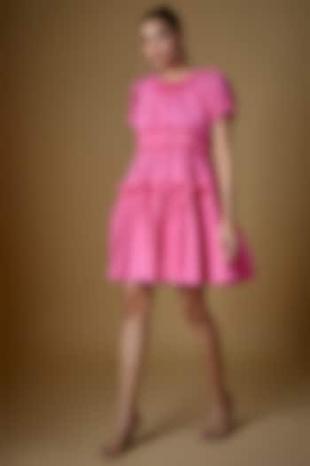 Pink Cotton Blend Mini Dress by ECHKE at Pernia's Pop Up Shop