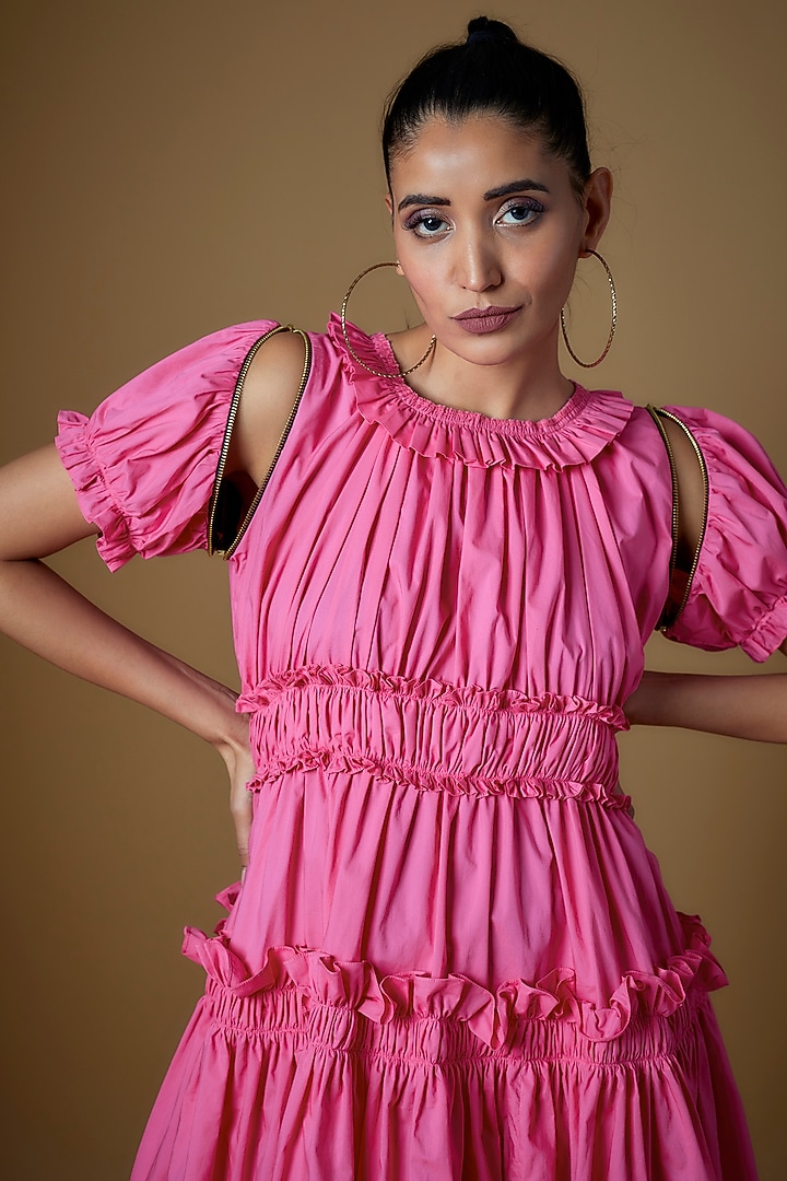 Pink Cotton Blend Mini Summer Dress by ECHKE at Pernia's Pop Up Shop