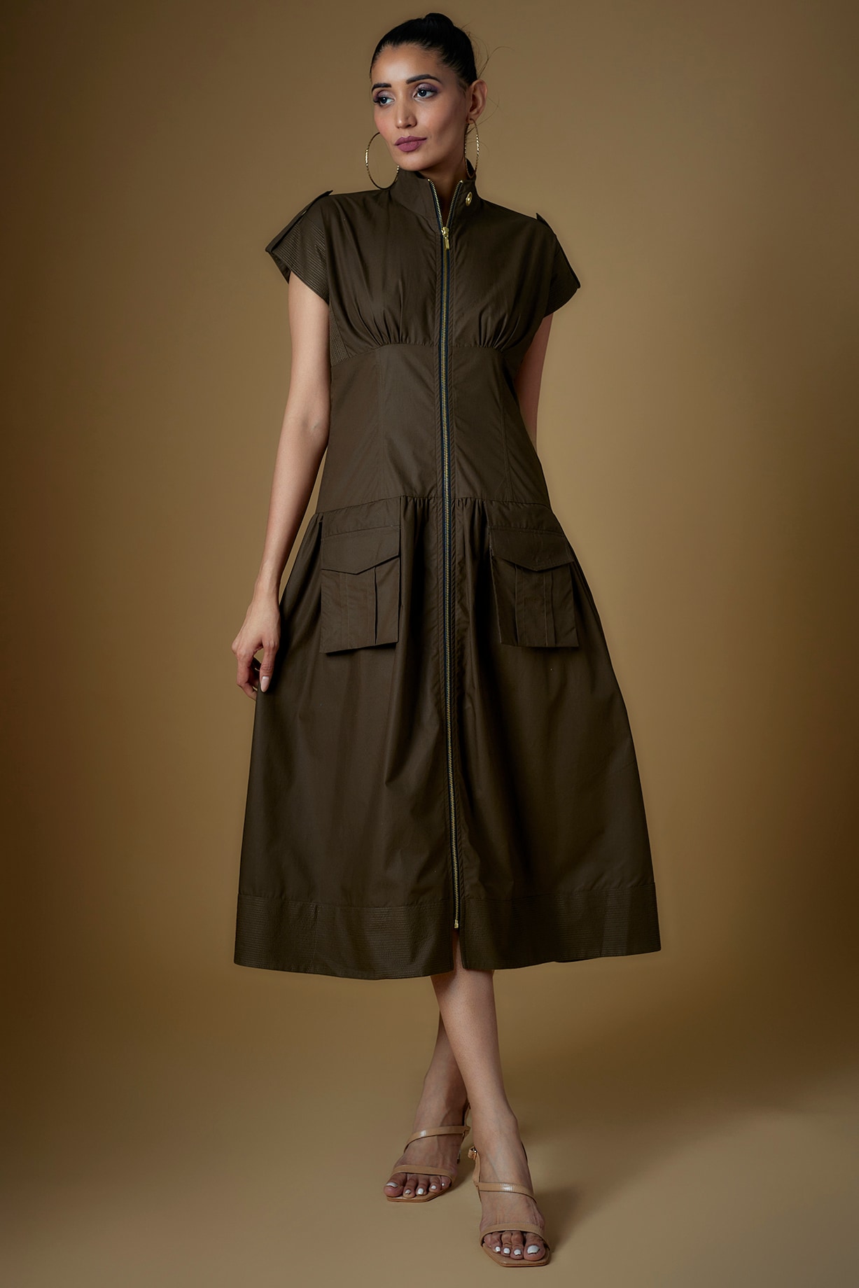 brown midi silk dress Women's Brown Midi Dress Satin main image 1