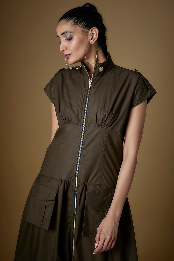 Chocolate Brown Cotton Blend Midi Summer Dress by ECHKE at Pernia's Pop Up Shop