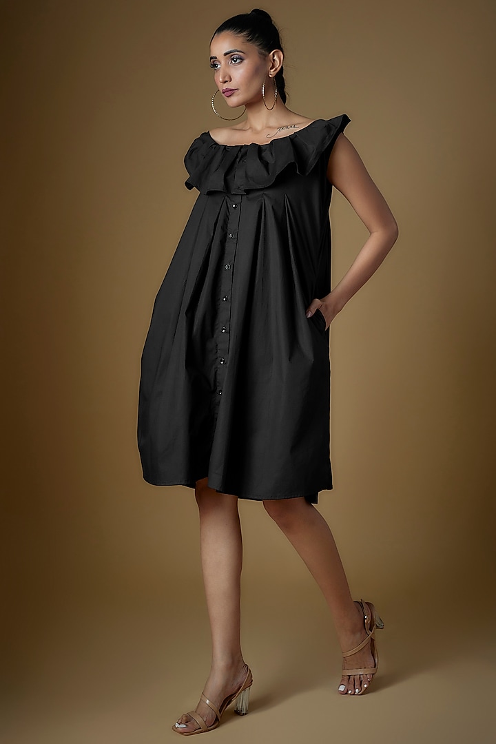 Black Cotton Blend Dress by ECHKE