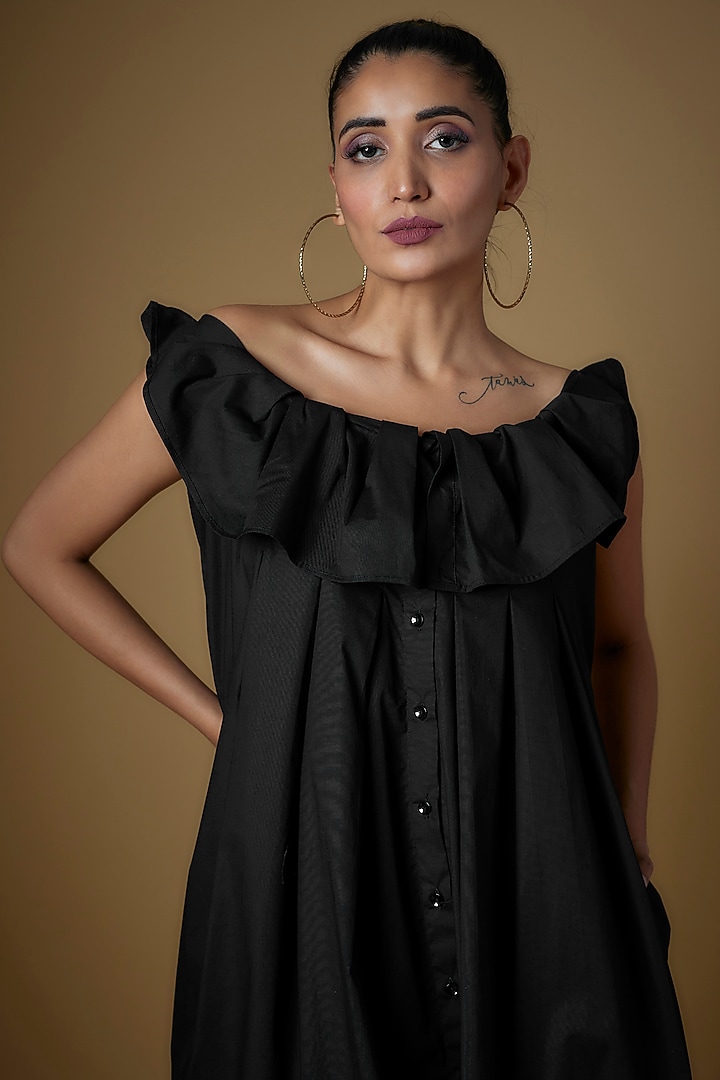 Black Cotton Blend Summer Dress by ECHKE at Pernia's Pop Up Shop