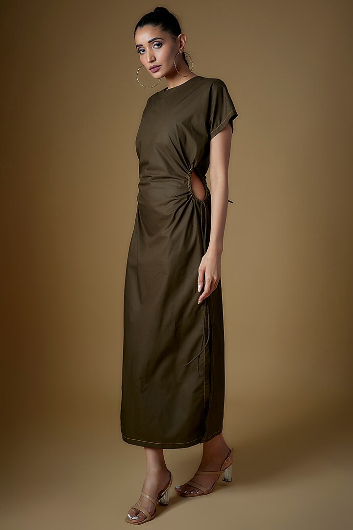 Brown Cotton Blend Maxi Dress by ECHKE