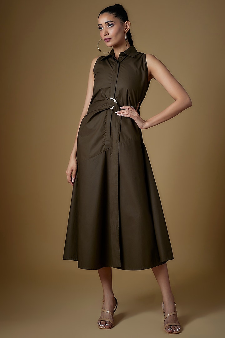 Brown Cotton Blend Dress by ECHKE