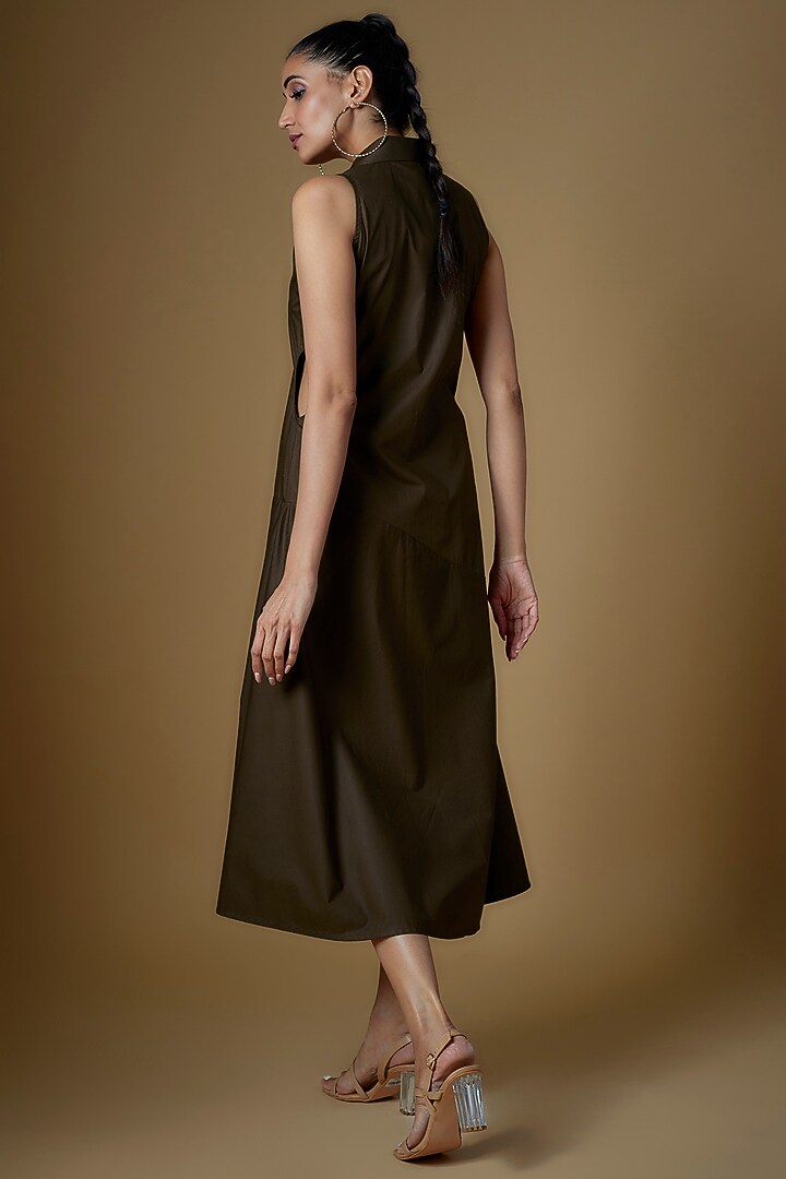 Brown Cotton Blend Summer Dress by ECHKE at Pernia's Pop Up Shop