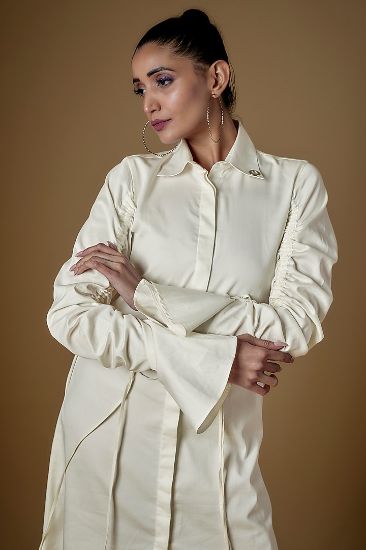 White Cotton Blend Summer Shirt Dress by ECHKE at Pernia's Pop Up Shop