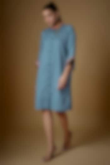 Slate Blue & Denim Cotton Blend Shirt Dress by ECHKE
