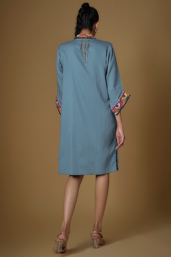Slate Blue & Denim Cotton Blend Summer Shirt Dress by ECHKE at Pernia's Pop Up Shop