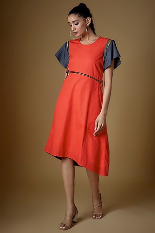 Coral Cotton Blend Dress by ECHKE