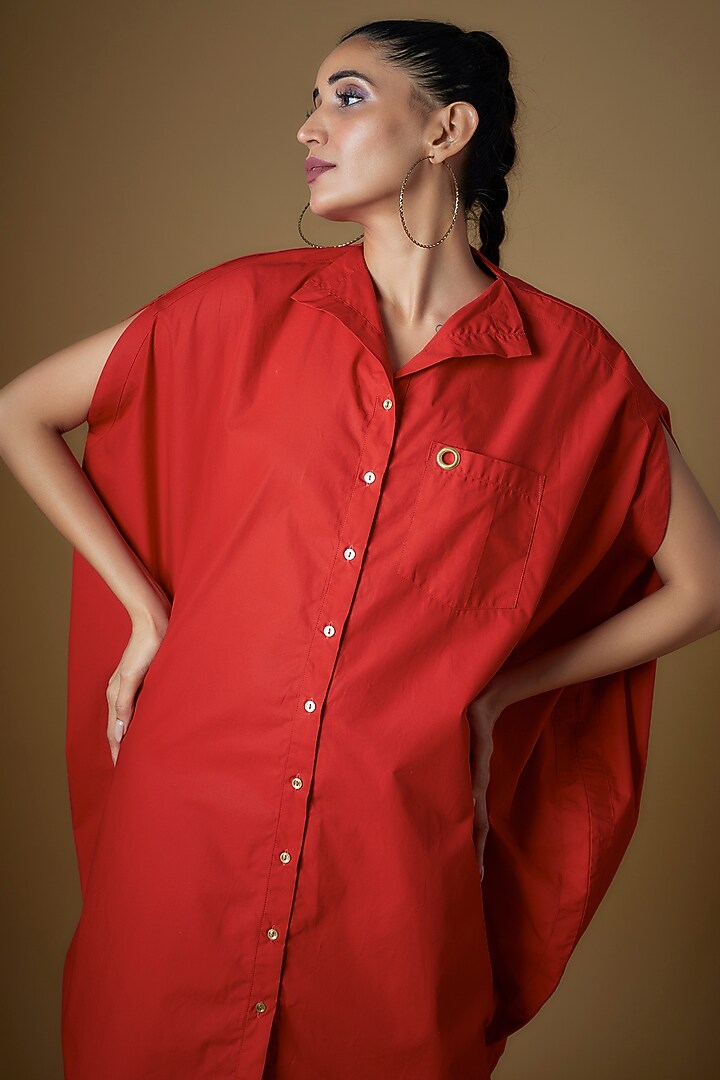 Red Cotton Blend Round Summer Dress by ECHKE at Pernia's Pop Up Shop