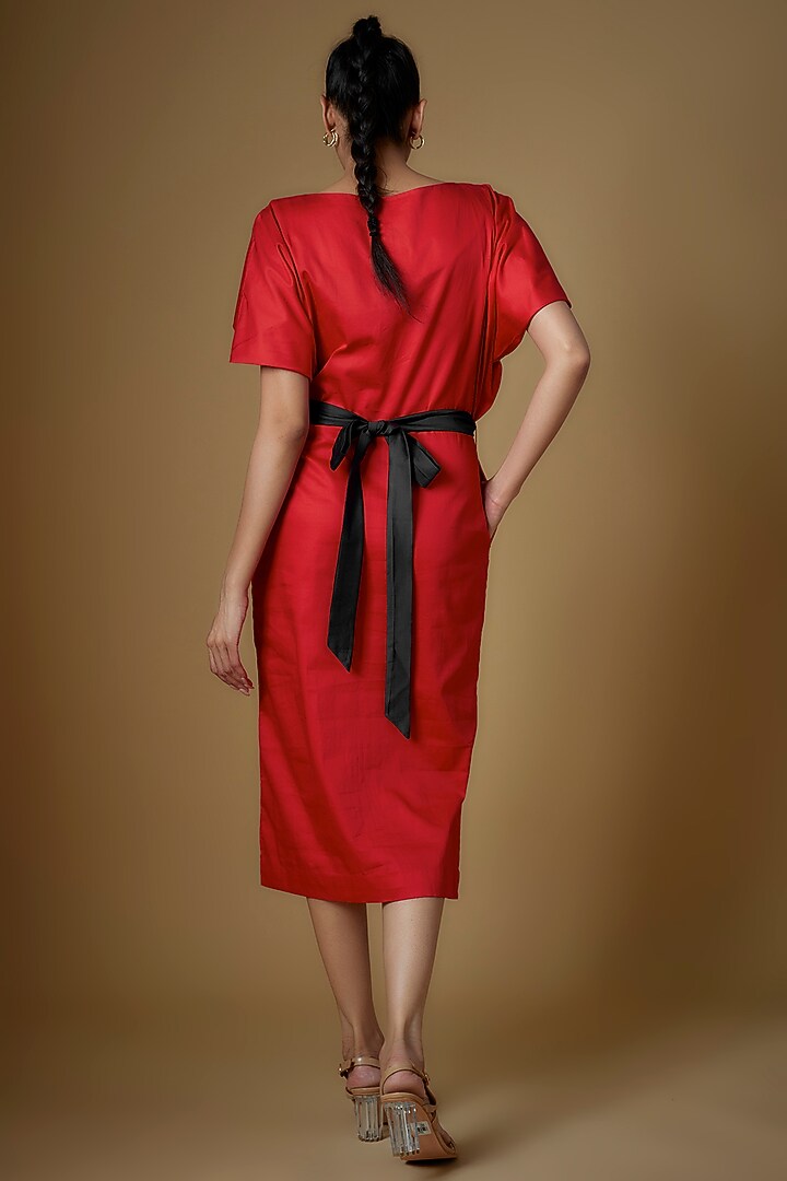 Red & Charcoal Crepe Blend Summer Dress by ECHKE at Pernia's Pop Up Shop