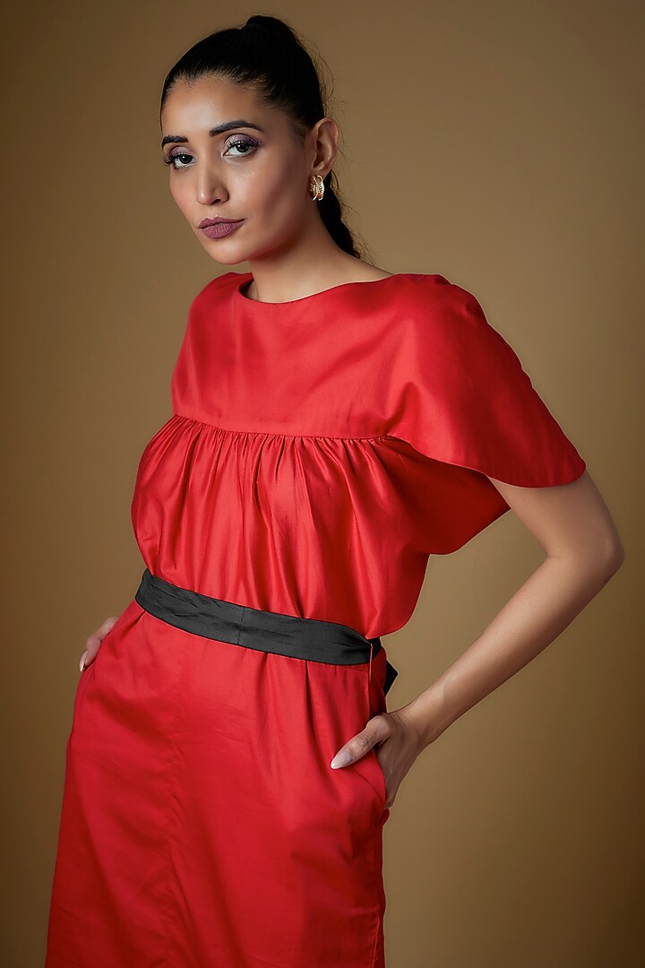 Red & Charcoal Crepe Blend Summer Dress by ECHKE at Pernia's Pop Up Shop