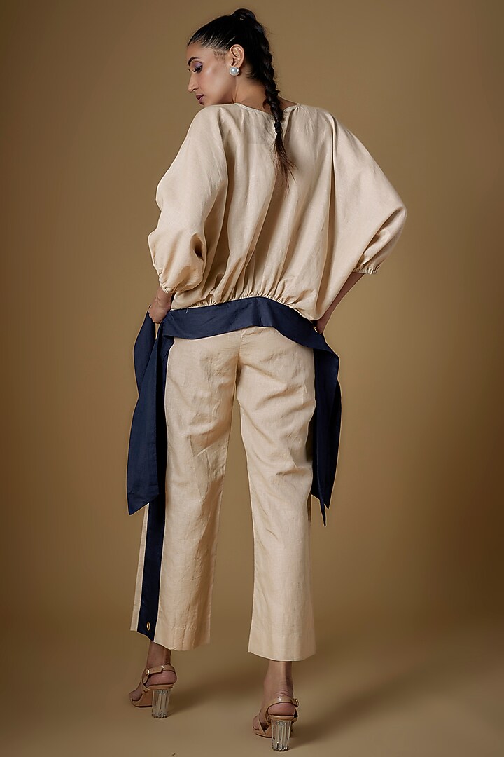Ecru & Blue Linen Co-Ord Set by ECHKE at Pernia's Pop Up Shop