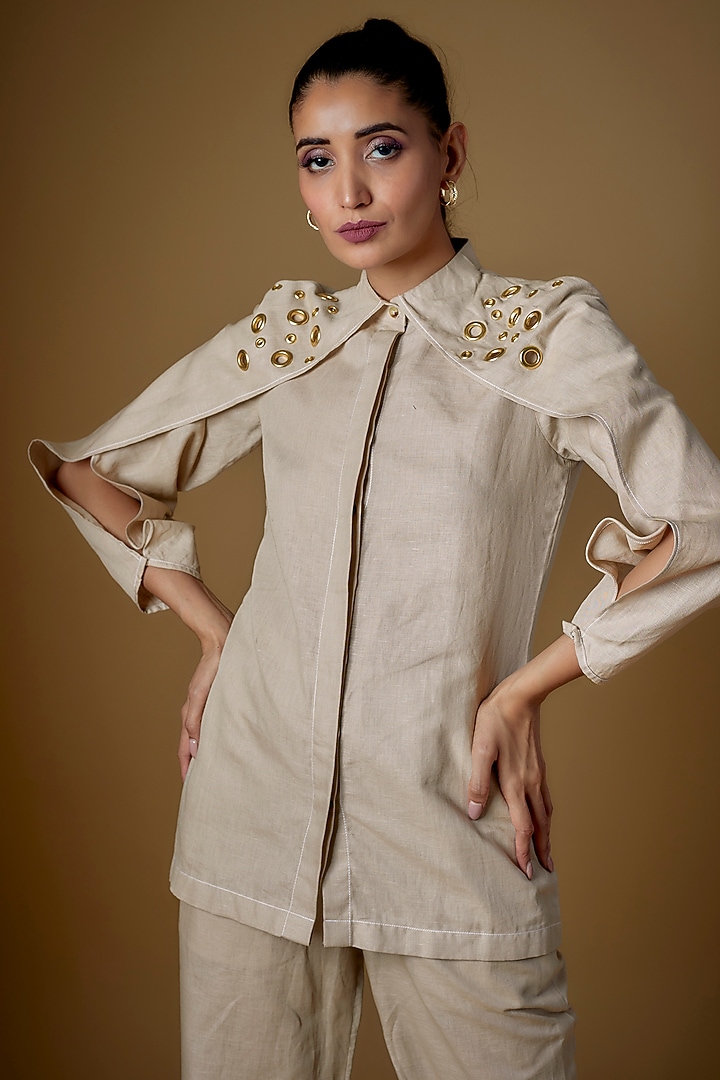 Ecru Linen Co-ord Set by ECHKE at Pernia's Pop Up Shop