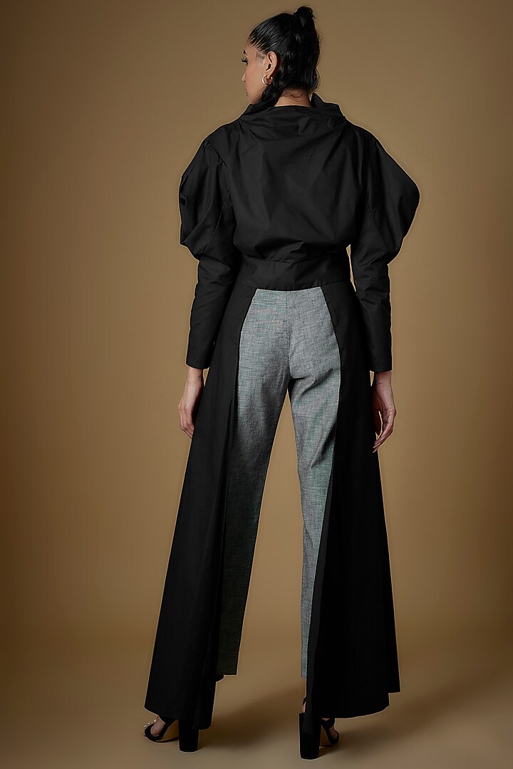 Black & Grey Cotton Blend Pant Set by ECHKE at Pernia's Pop Up Shop
