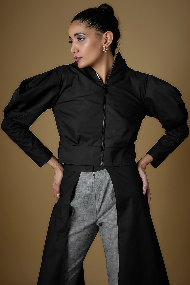 Black & Grey Cotton Blend Pant Set by ECHKE at Pernia's Pop Up Shop