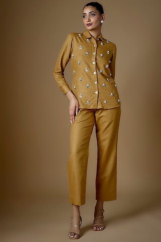 Mustard Embroidered Co-Ord Set by Inej