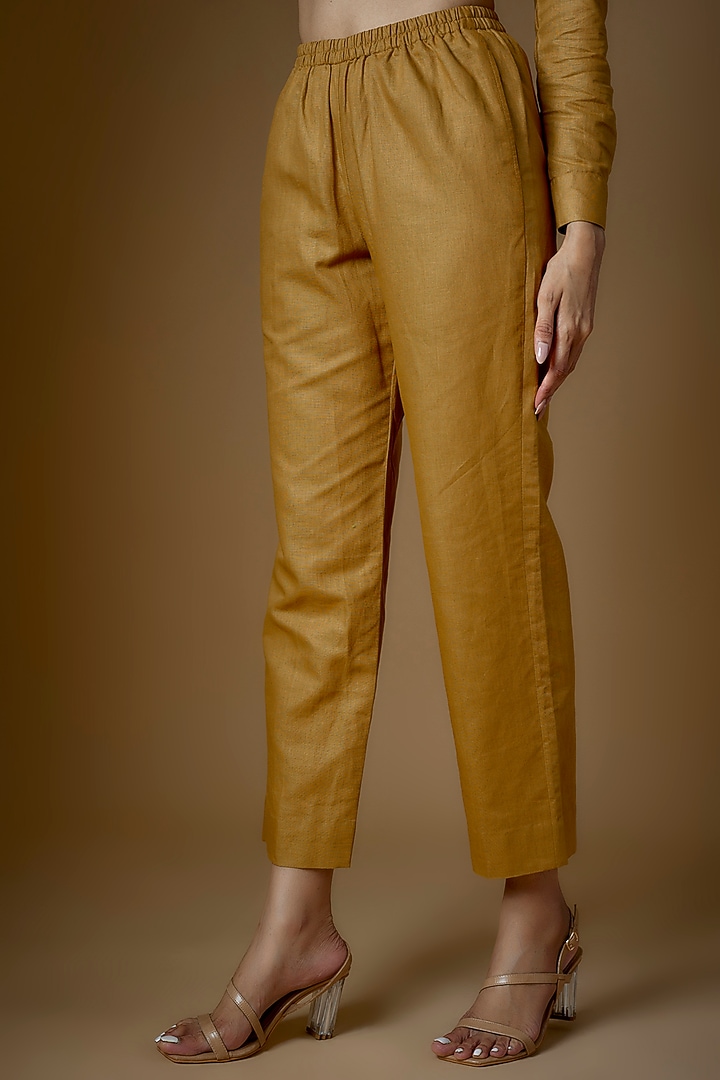 Ochre Yellow Linen Co-Ord Set by ECHKE at Pernia's Pop Up Shop