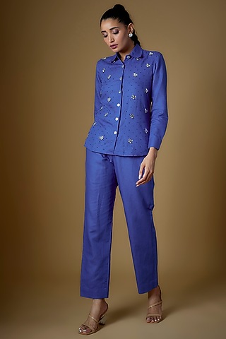 Ink Blue Linen Co-Ord Set by ECHKE