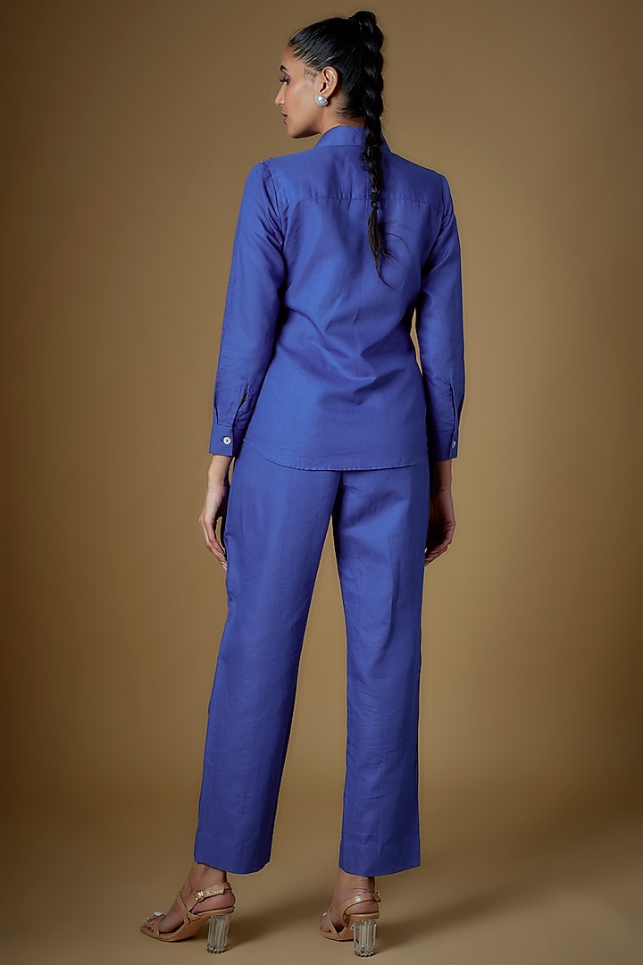 Ink Blue Linen Co-Ord Set by ECHKE at Pernia's Pop Up Shop