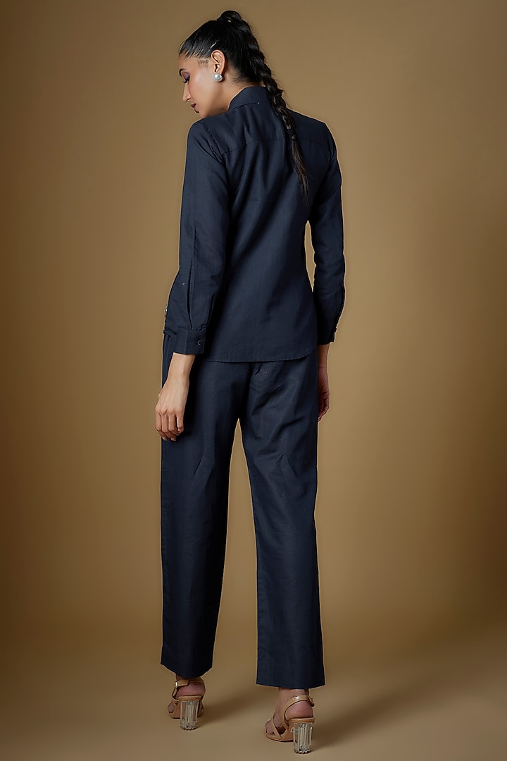 Navy Blue Linen Co-Ord Set by ECHKE at Pernia's Pop Up Shop