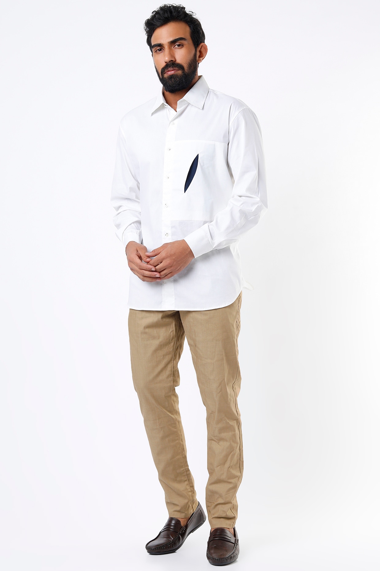 White \u0026 Blue Cotton Blend Shirt Design 