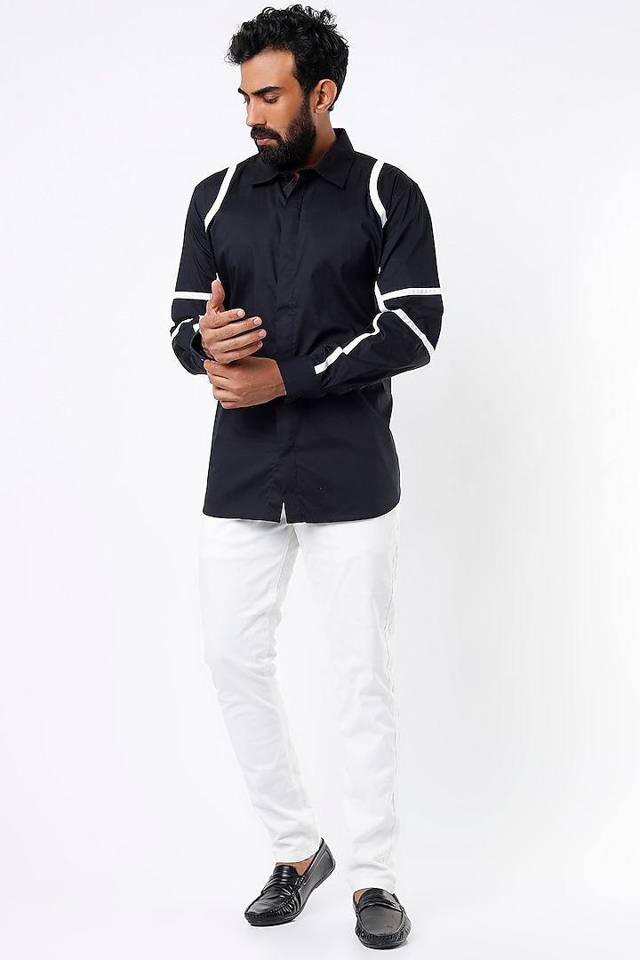 Black & White Striped Party Wear Shirt by ECHKE Men at Pernia's Pop Up Shop