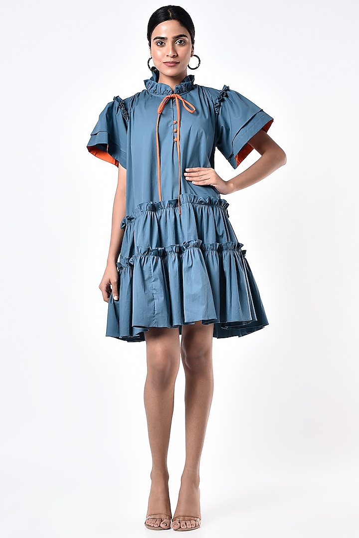 Slate Blue Tiered Shirt Dress by ECHKE
