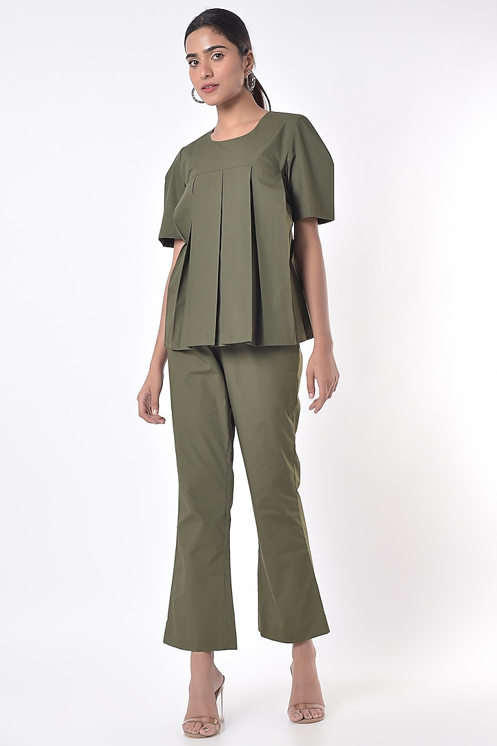Military Green Inverted Pleated Top by ECHKE