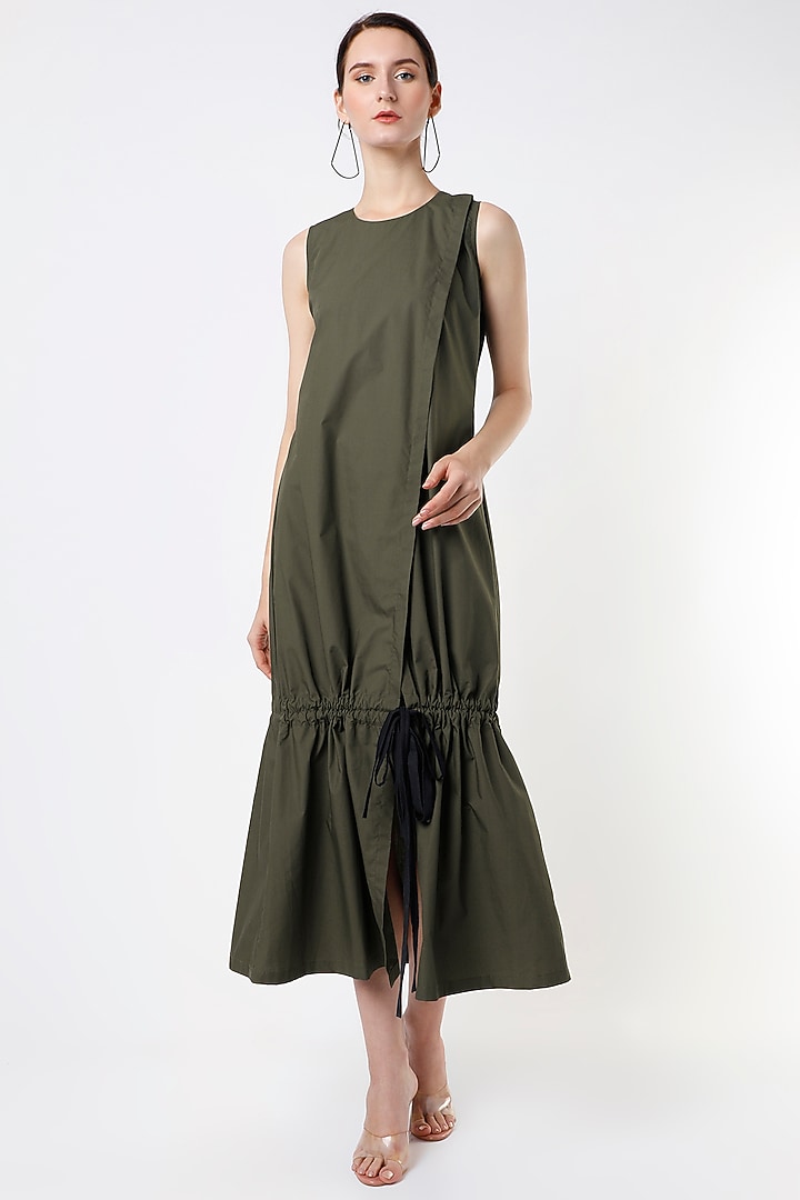 Military Green Overlapped Summer Dress by ECHKE at Pernia's Pop Up Shop