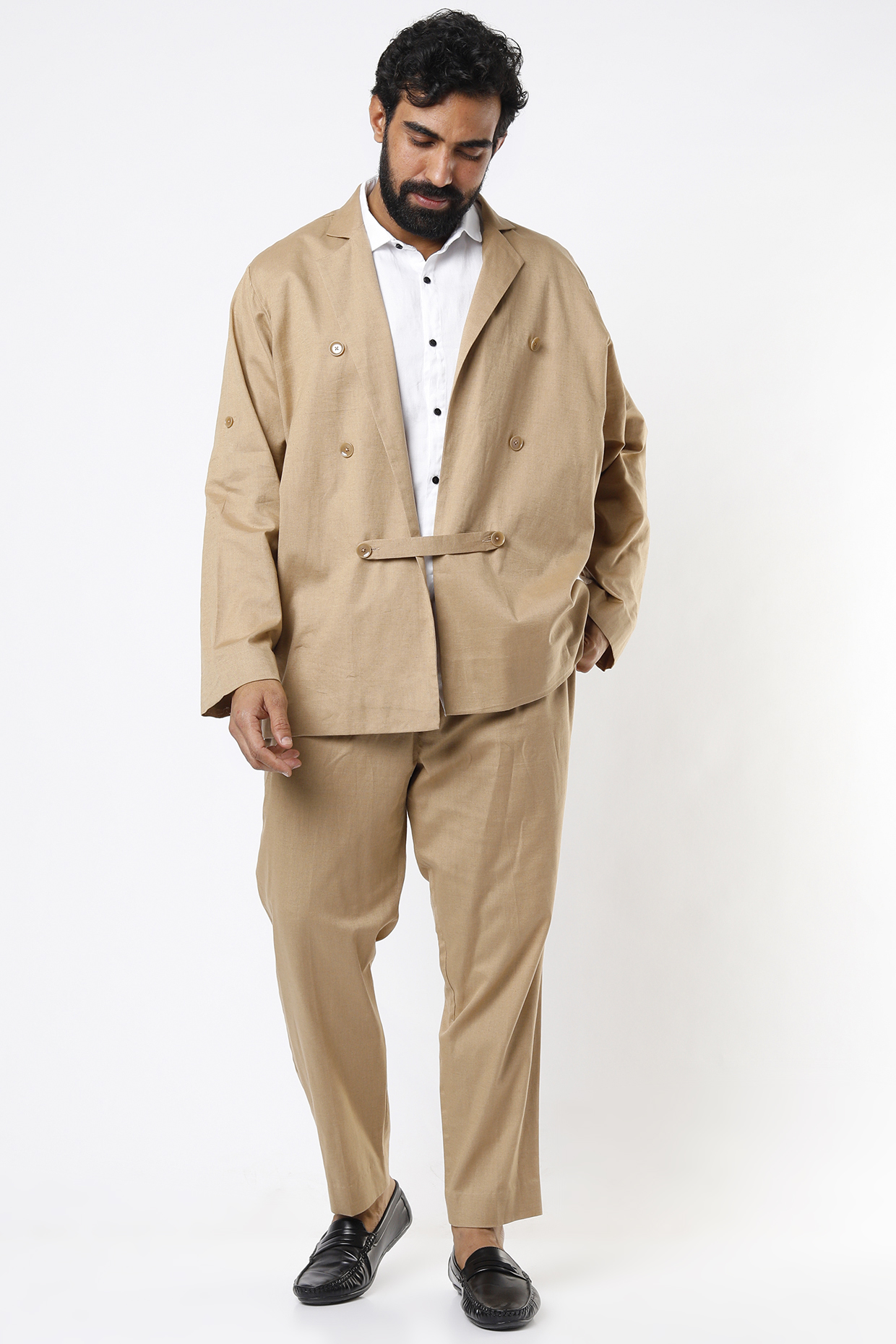 Khaki Cotton Blend Pant Set by ECHKE Men at Pernia's Pop Up Shop