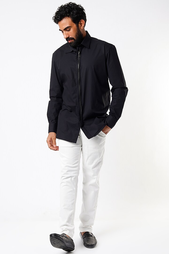 Black Cotton Blend Party Wear Shirt by ECHKE Men at Pernia's Pop Up Shop