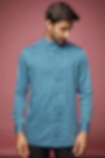 Slate Blue Cotton Blend Shirt by ECHKE Men