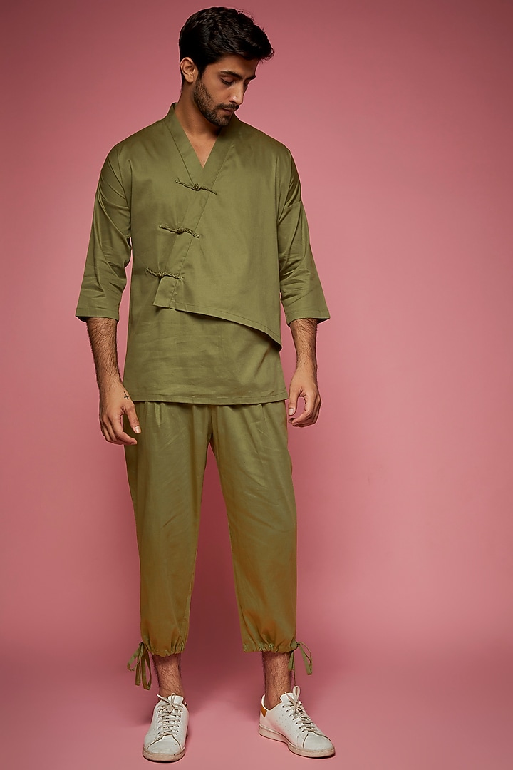 Light Green Cotton Blend Jacket Set by ECHKE Men at Pernia's Pop Up Shop